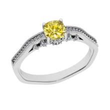 1.01 Ctw Gia certified Natural Fancy Yellow And White Diamond 14K White Gold Engagement Ring