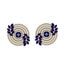 5.60 Ctw SI2/I1 Blue Sapphire And Diamond 14K Yellow Gold Earrings