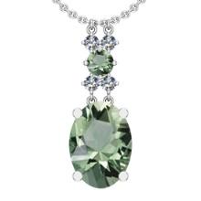 Certified 27.90 Ctw I2/I3 Green Amethyst And Diamond 14K White Gold Pendant