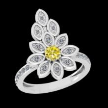1.01 Ctw Gia certified Natural Fancy Yellow And White Diamond 14K White Gold Wedding Ring
