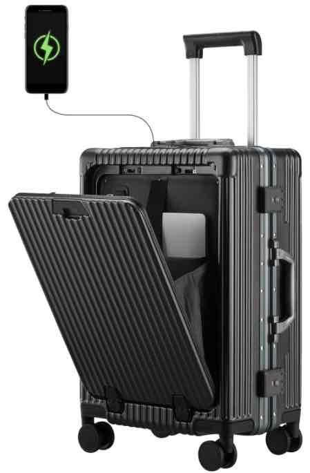 CAARANY Versatile Aluminum Frame Carry-On Luggage with USB Charging Port