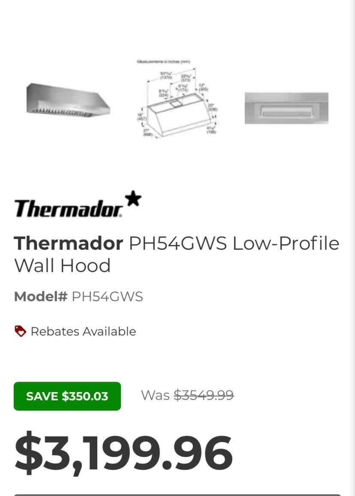 Thermador 54 Inch Wall Mount Smart Range Hood with 4-Speed