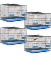 4 Pcs Flight Bird Cage Foldable Metal Bird Crate with Food Boxes and Standing Posts Iron Parrot Cage