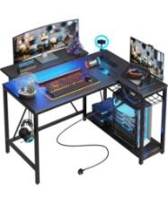 Bestier Small Gaming Desk with Power Outlets,42 L Shaped LED Computer Desk with Stand Reversible