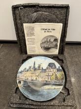 COLLECTIBLE CERAMIC PLATE - L'HÔTEL DE VILLE DE PARIS PAINT - IN ORIGINAL BOX WITH PAPERS