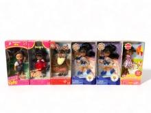 Six 'Kelly' Barbie Dolls - Playtime Mia, Deidre, Raindeer Keeya, 2X Figure Skater Kelly, Sweetsville