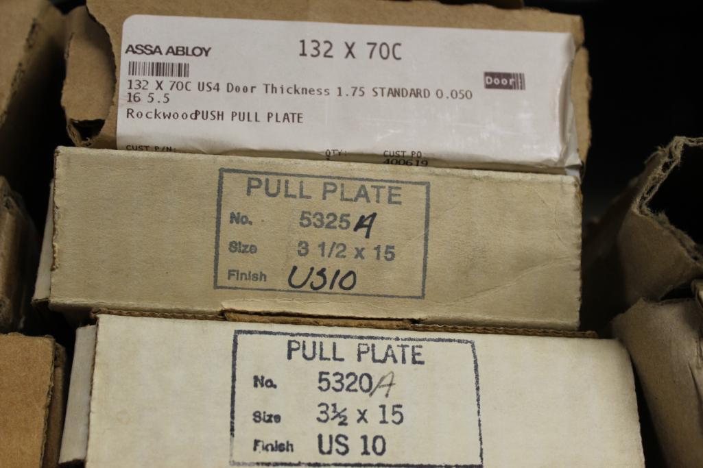 Lot of Assorted PDQ, Burns Mfg, Rockwood and Assa Abloy Push Plates