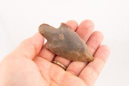 A Colorful 3" Adena Point made from a translucent Blue, Tan and Red Flint.
