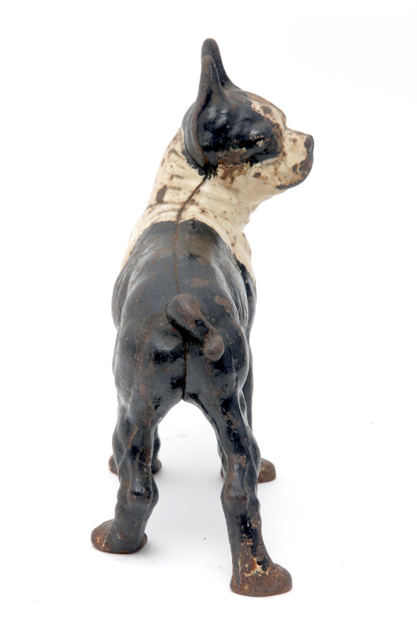 Original Antique Cast Iron BostonTerrier Dog Statue Doorstop Hubley Style