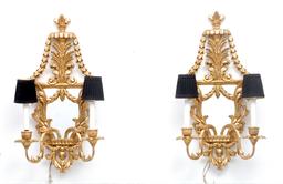 Pair Of Gold Painted Wood/mirror Wall Sconce Lamps