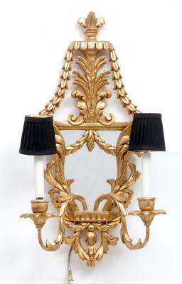 Pair Of Gold Painted Wood/mirror Wall Sconce Lamps