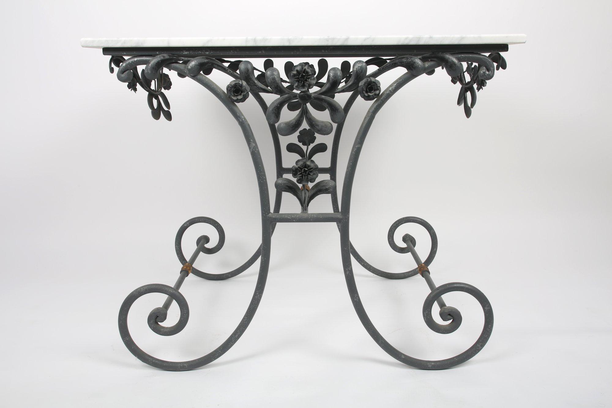 French Vintage Cast Iron And Marble Bakers Table