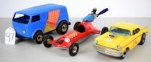 (3) Tether cars, plastic with engines