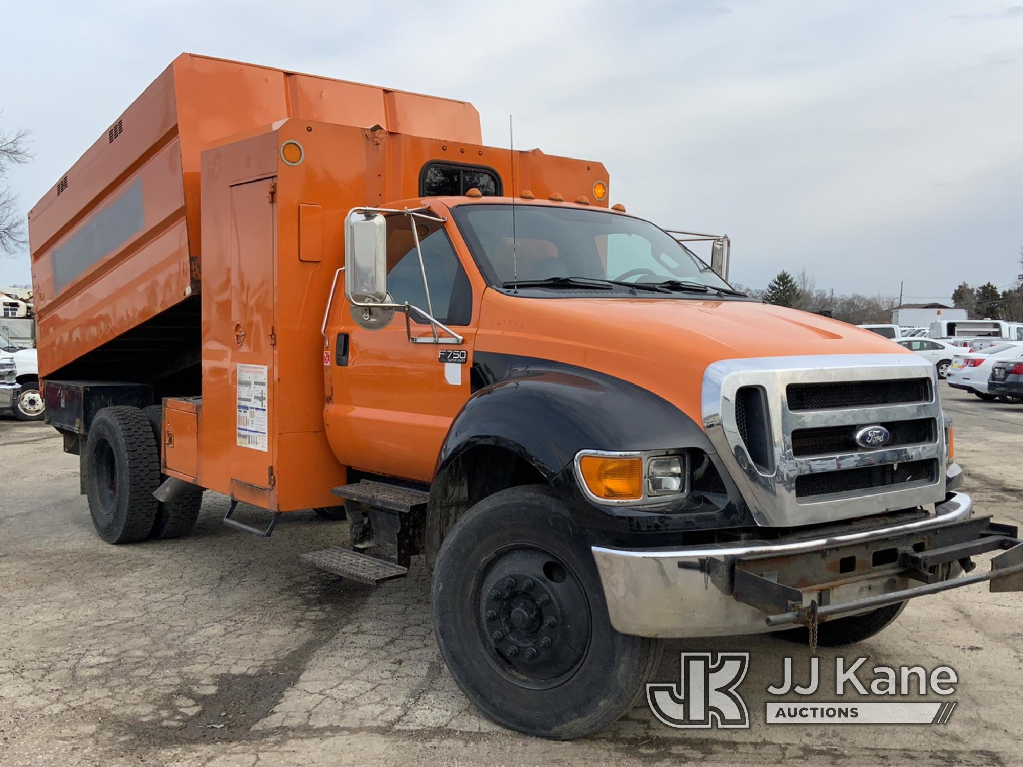 (South Beloit, IL) 2012 Ford F750 Chipper Dump Truck Runs, Moves & Upper Operates) (Check Engine Lig