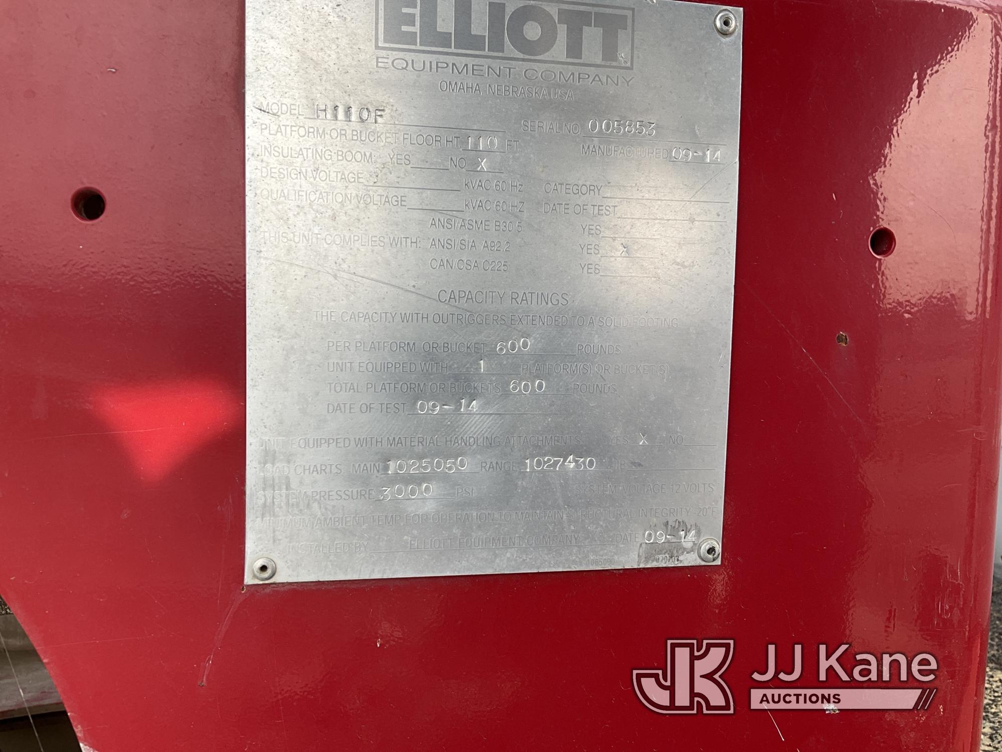 (Kansas City, MO) Elliott H110F, Telescopic Non-Insulated Sign Crane/Platform Lift mounted behind ca