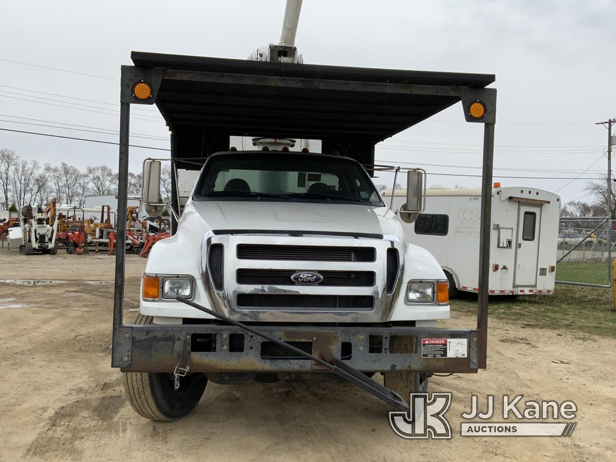(South Beloit, IL) Altec LR756, Over-Center Bucket Truck mounted behind cab on 2013 Ford F750 Chippe