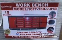 2024 Steelman 10ft Work Bench with 15 Drawers & 2 Cabinets (New/Unused) (Red) NOTE: This unit is bei