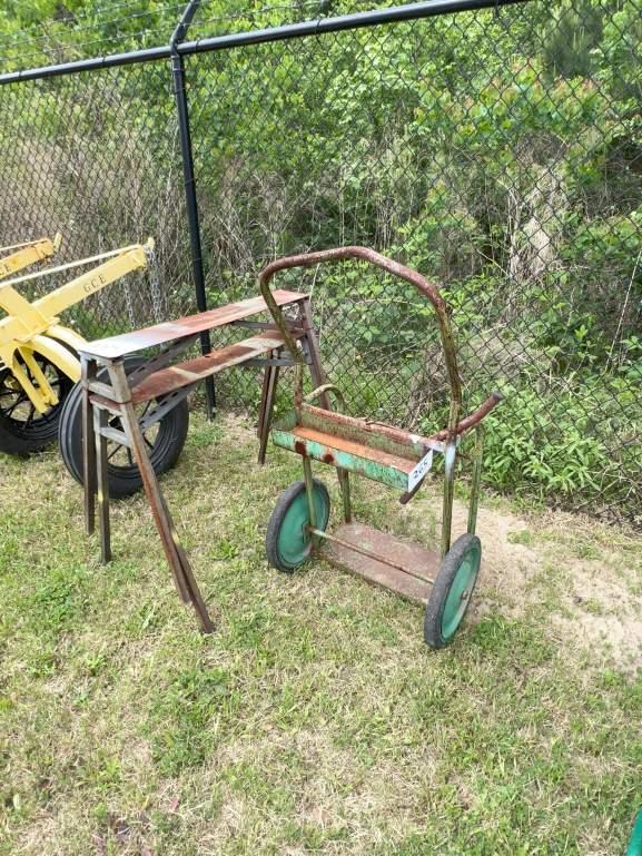 (2) METAL SAW HORSES AND ACETYLENE CART