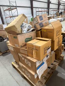 PALLET OF ASSORTED PLUMBING PARTS AND ACCESSORIES INCLUDING GRID DRAINS; FAUCETS; PVC AND CPVC FITTI