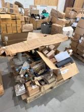 PALLET OF ASSORTED PLUMBING AND ELECTRICAL PARTS INCLUDING WATER HYDRANT CONNECTIONS; GROUND CLAMPS;