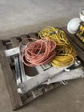 PALLET OF EXTENSION CORDS AND SAWHORSES