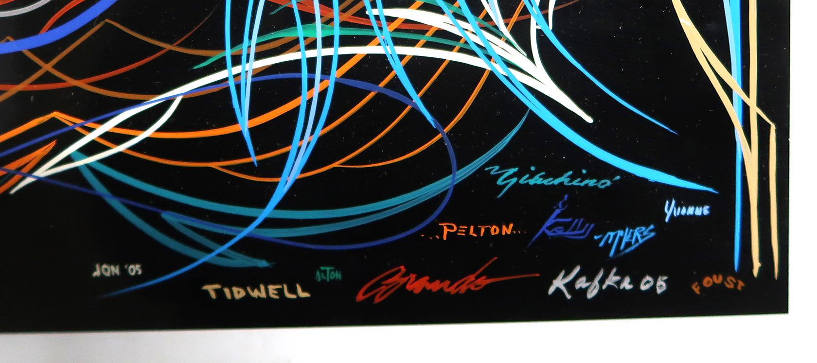 Street Rod Pin Stripe Art Panel, black aluminum c.2005 signed by 12 artists
