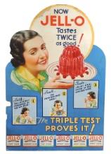 Country Store Jell-O diecut cdbd sign w/easelback, c.1940's, colorful "Mom"