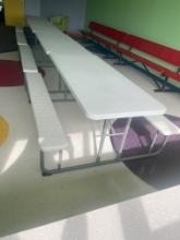 (4) white picnic tables