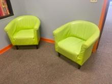 (2) lime green leather curved back charis