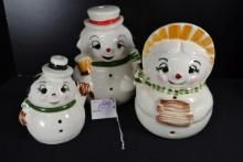 Group of 3 Ceramic Snowmen Tea Lights; 6" and 8" (x2) by Davelle