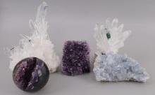 LOT OF 5 CRYSTAL GEODES AMETHYST AND QUARTZ