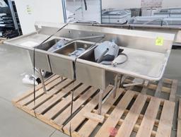 3-compartment sink w/ L & R drainboards & cleaning chemical dispensers