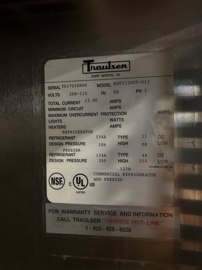 Traulsen Three Door Stainless Refrigerator/Freezer