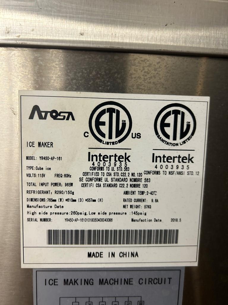 2018 Atosa Self-Contained Natural Refrigerant Ice Maker
