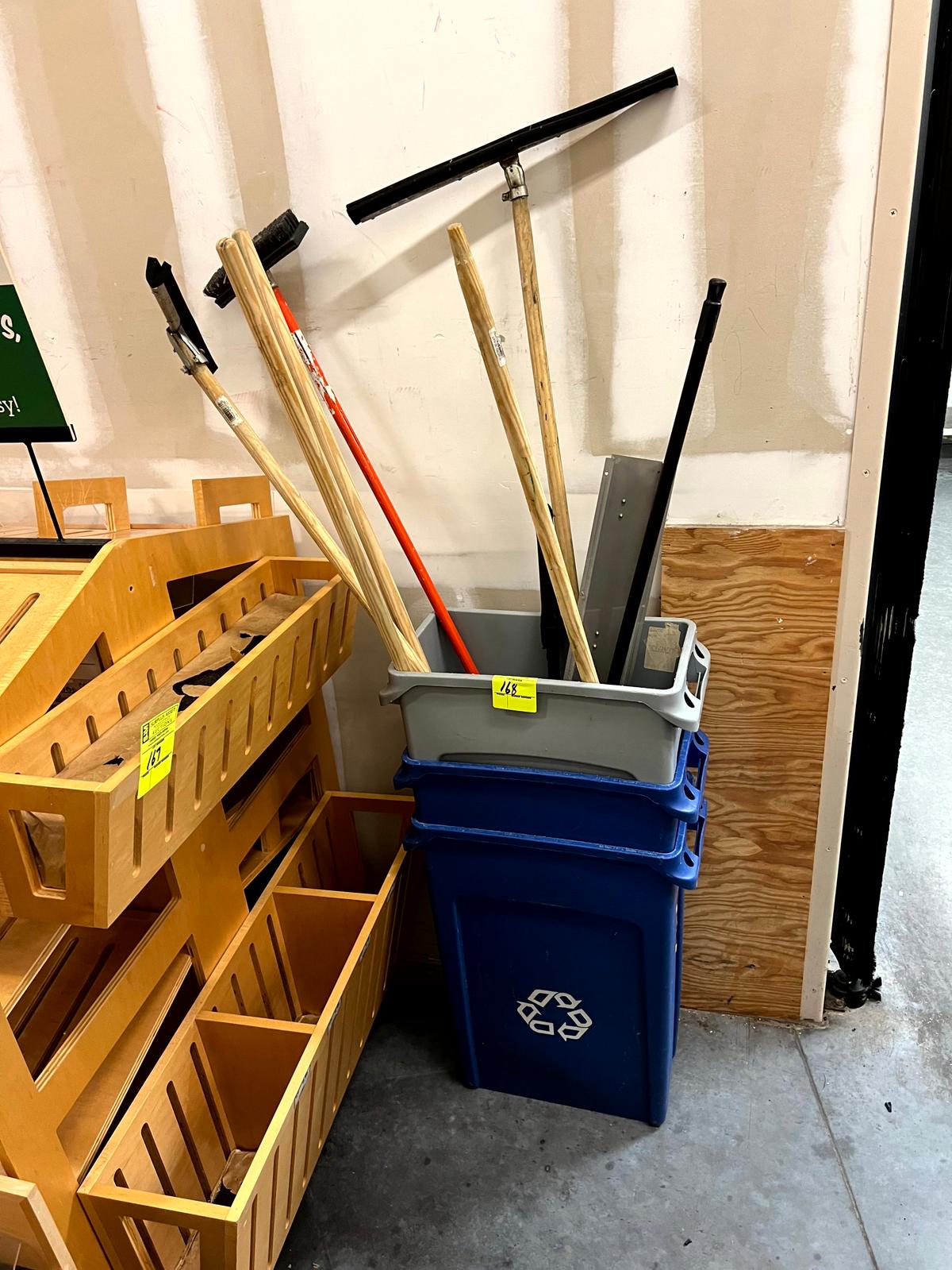 Group of Trash Cans and Janitorial Supplies