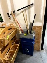 Group of Trash Cans and Janitorial Supplies