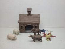 Cast Iron Stock Farm Barn With Cast Iron Animals & More