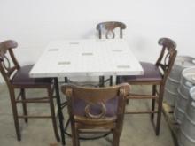 TALL 3FT X 3 FT TILE TABLE W/4 CHAIRS