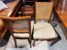 Dining Room Chairs, Cane and Wood with Upholstered Seats.