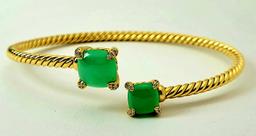 David Yurman 18k Yellow Gold Bangle Cuff Green Stone Bracelet