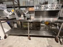 8' All S. S. Work Top Table on Casters w. Under Shelf