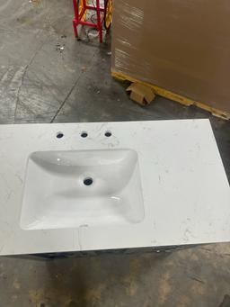 Allen Roth Everdene 36In Grey Undermount Single Sink Bathroom Vanity With Carrera (Chip On Left Corn