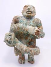 Pre-Columbian Olmec Standing Figure with Serpent