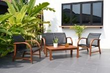 BRAND NEW OUTDOOR 4-PERSON SOLID 100% FSC WOOD SEATING SET WITH BLACK SLING