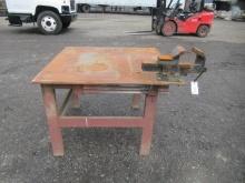 4' X 4' STEEL WORK TABLE W/6'' BENCH VISE