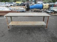8' X 30'' STEEL WORK TABLE ON CASTERS