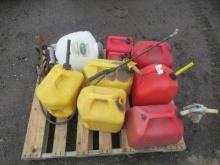 BACKPACK SPRAYER & (8) ASSORTED GAS CANS