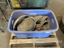 VARIOUS LENGTHS OF FIRE HOSE/ DISCHARGE HOSE WITH NOSELS IN TOTE