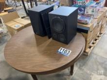 Wooden Round Table with Speakers and Sound Bar