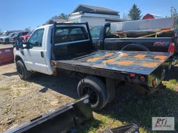 2008 Ford F250 4WD stake body dump with plow, gas, automatic, 76K, VIN:1FTNF21508ED84516